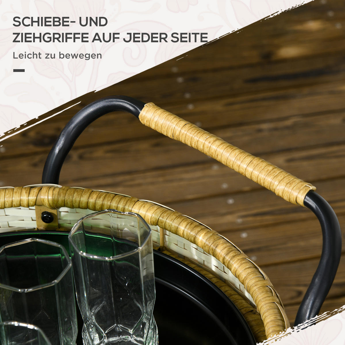 SERVIERWAGEN Rattan Trolley, Natur - Naturfarben, Metall (50/66/50cm) - Outsunny