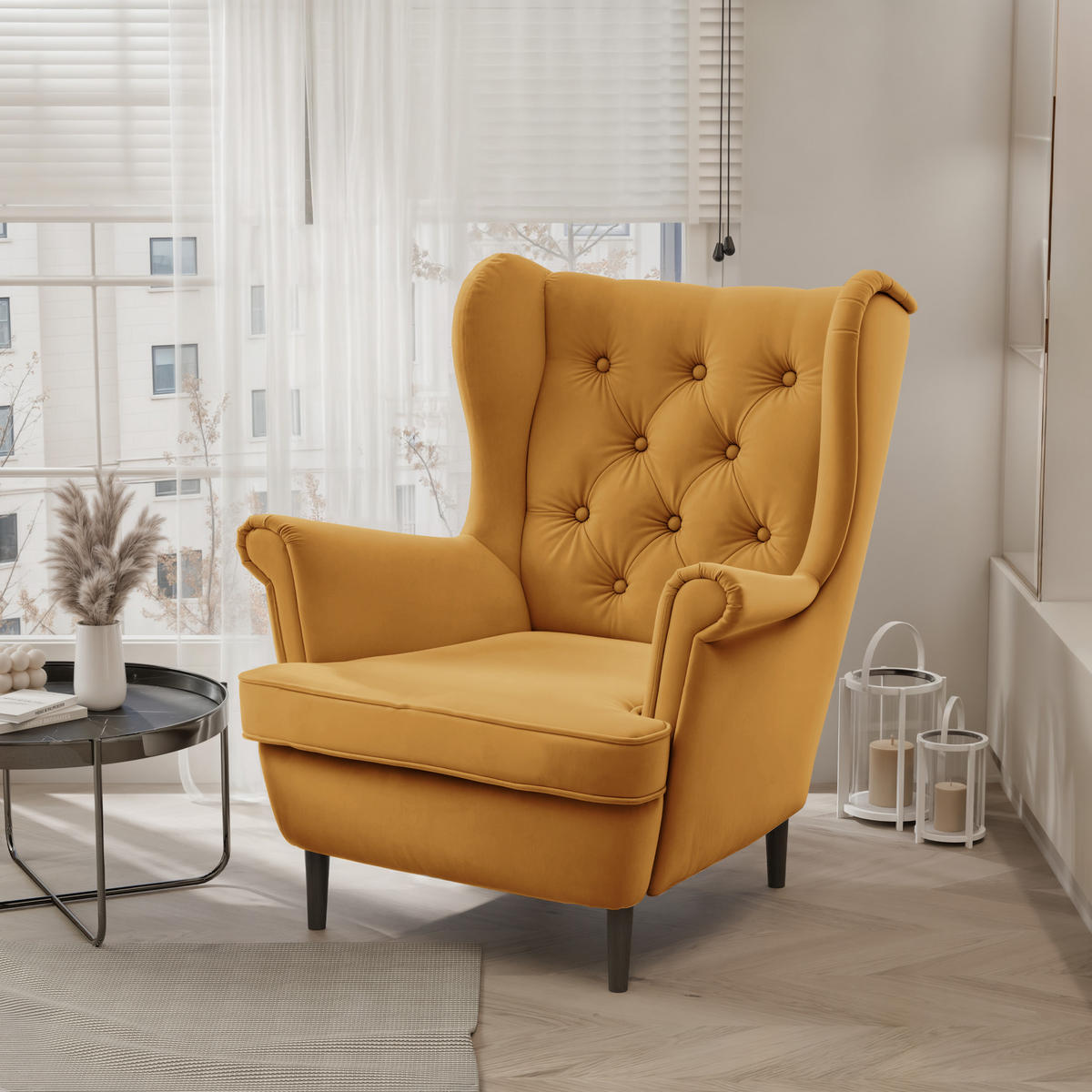 OHRENSESSEL SCANDI - Gelb, Holz (75/103/60cm) - Idohome