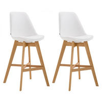 BARHOCKER 2er Set Lederlook weiß - Eukalyptusholzfarben/Weiß, Holz/Textil (48/112/56cm) - CLP