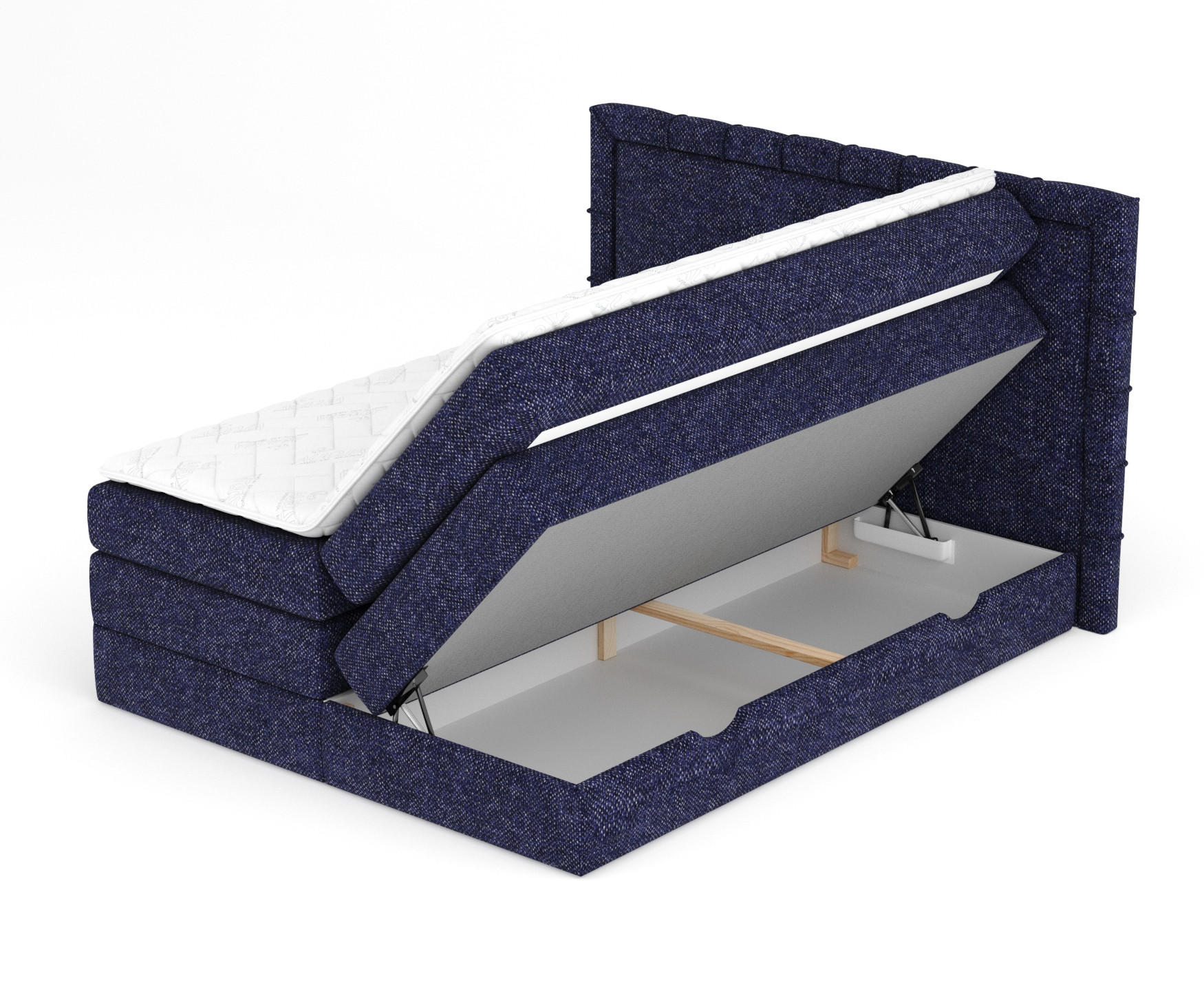 BOXSPRINGBETT Rosabel Marineblau 140/200 cm mit Matratze und Topper - Schwarz/Dunkelblau, Holz/Holzwerkstoff (140/200cm) - Maison de Reve
