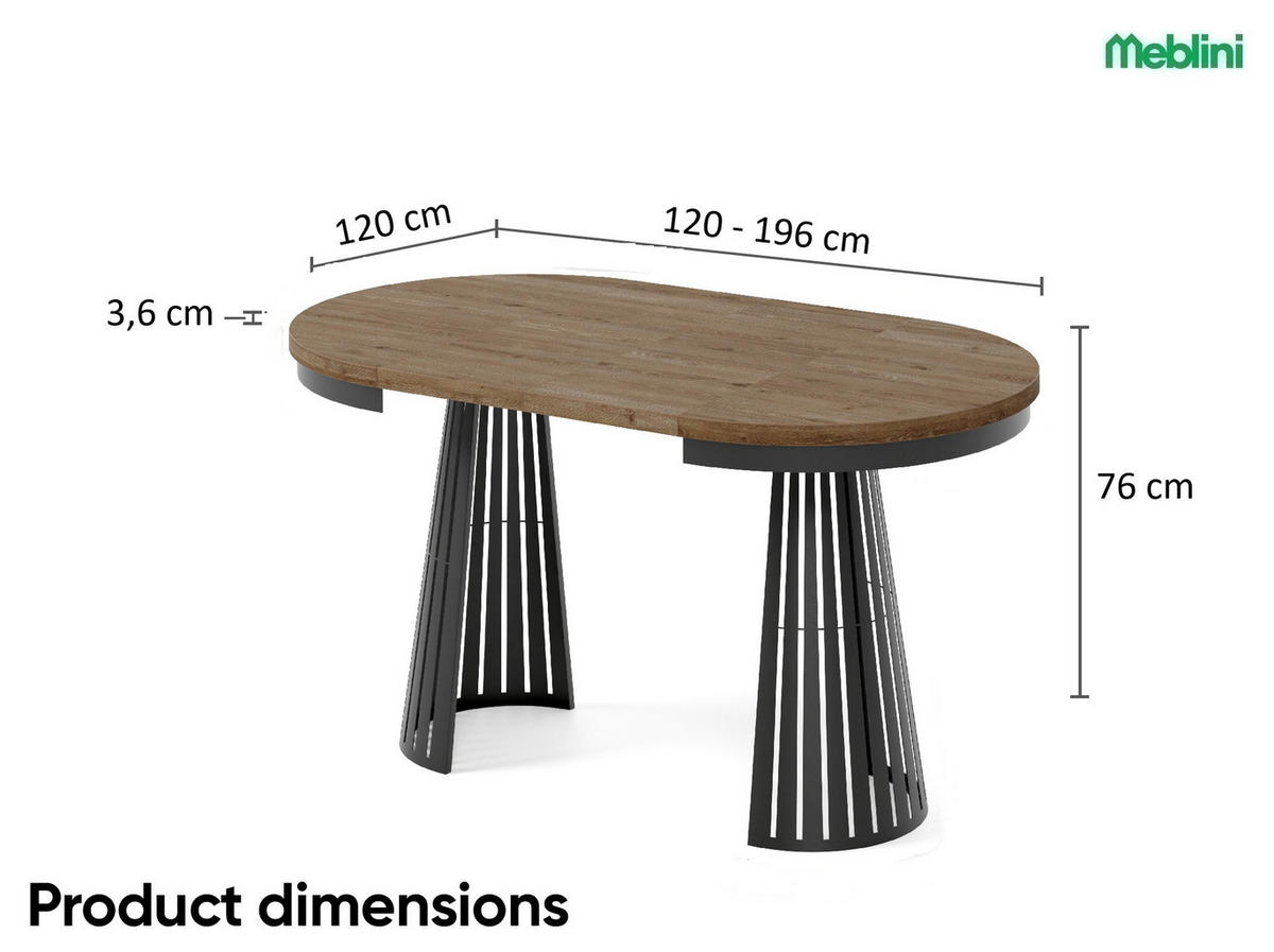 ESSTISCH Cone Bis - Wildeiche/Schwarz, Holzwerkstoff/Metall (120/120/76cm) - Meblini