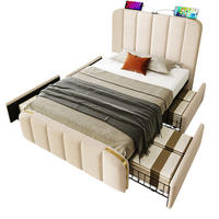 POLSTERBETT 90/200 cm Beige mit 4 Schubladen und USB- und Type-C-Anschlüssen - Beige, Textil (90/200cm) - Flora Grace