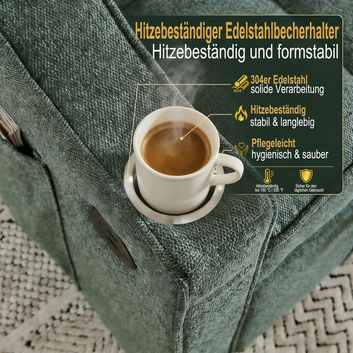 RELAXSESSEL 190/85/86 cm Grün mit USB-/Typ-C-Anschluss und Seitentasche - Grün, Textil (190/86/85cm) - Oxeza