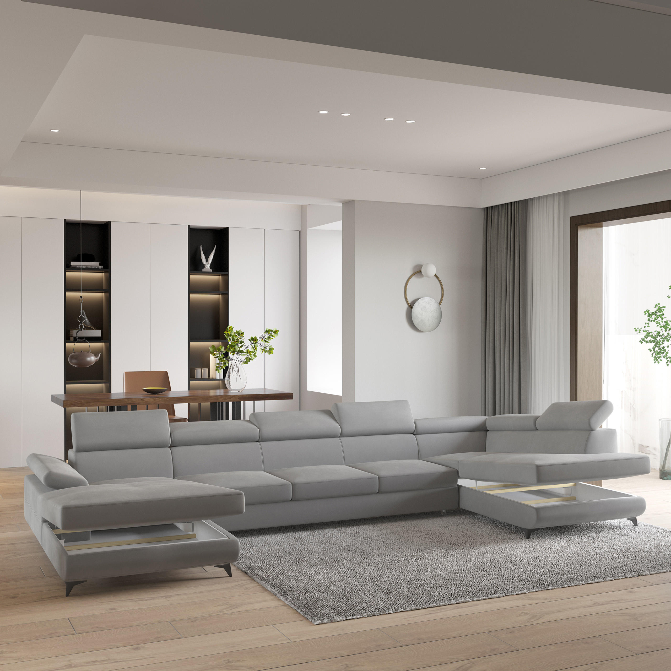 Thumbnail - Masseno Wohnlandschaft, Blau, Holz, 6-Sitzer, U-Form, 410x89x190 cm, Wohnzimmer, Sofas & Couches, Wohnlandschaften, Wohn...