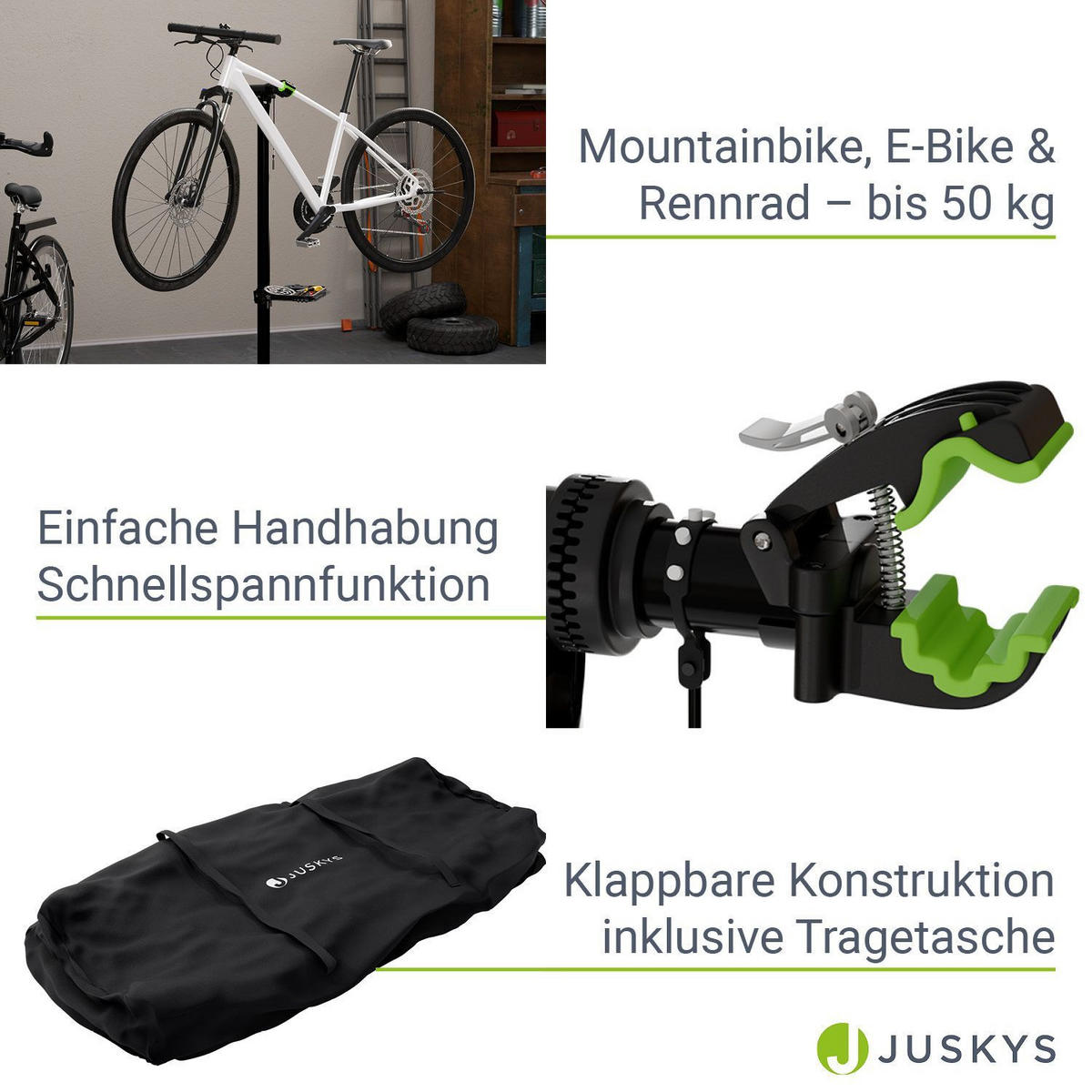 FAHRRADSTÄNDER Reparaturständer Belastbarkeit bis 50 kg klappbar - Schwarz, Metall (81/169/41cm) - Juskys