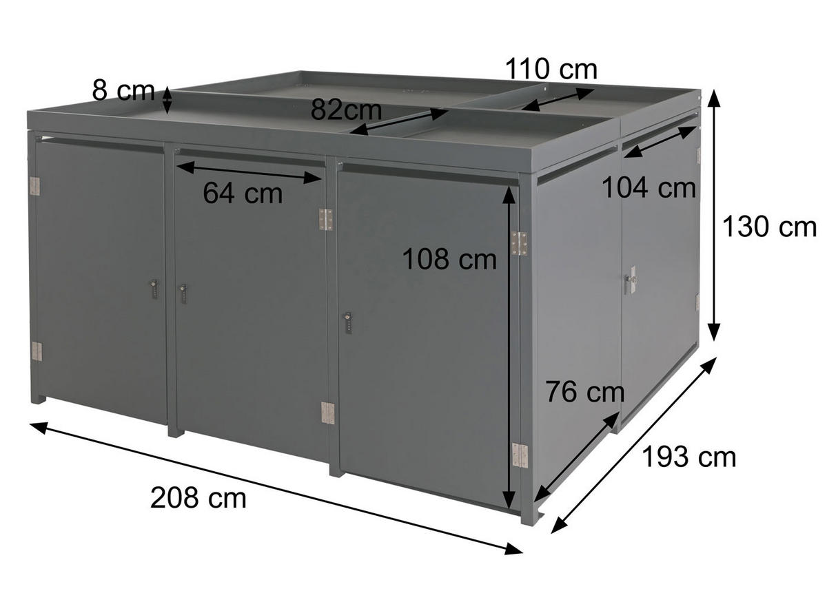 MÜLLTONNENVERKLEIDUNG/RADGARAGE Anthrazit - Anthrazit, Metall (193/130/208cm) - MCW