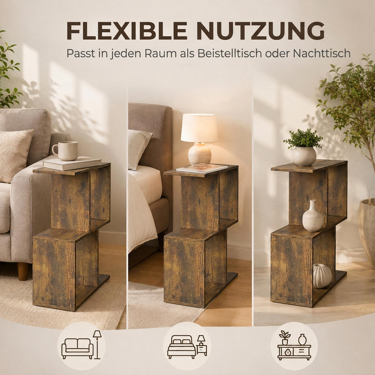 BEISTELLTISCH Spanplatte Rustikal-Braun - Braun, Holzwerkstoff (50/19.5/58cm) - HOMCOM