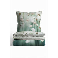BETTWÄSCHE-GARNITUR Premium Biber Aquarellblumen salbei, 135x200 cm + 80x80 cm - Salbeigrün, Textil (135/200cm) - biberna