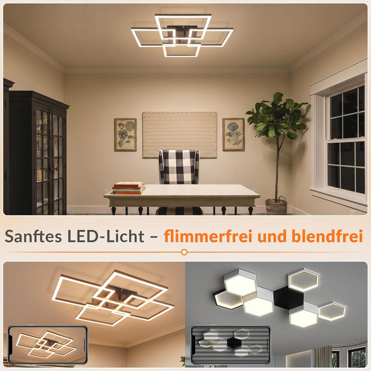 LED stropné svietidlo 58x58x7 cm - čierna, plast (58/58/7cm) - Nettlife