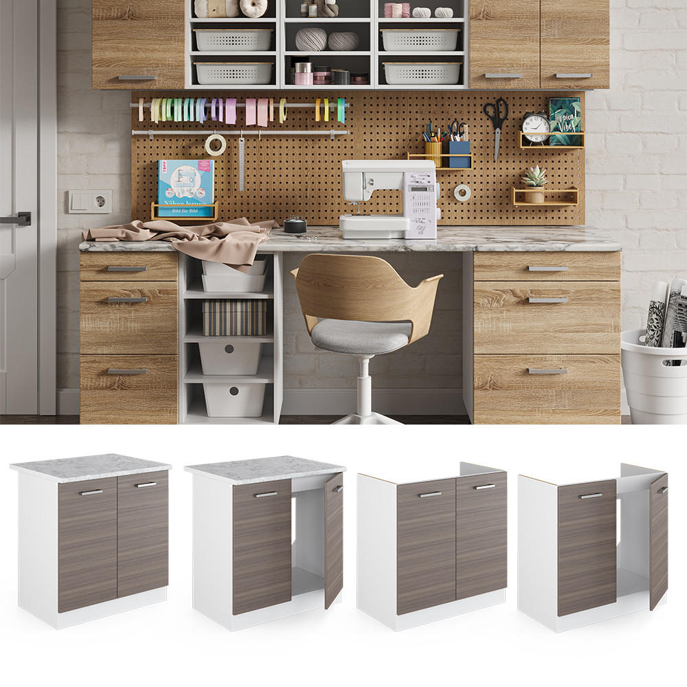 SPÜLENUNTERSCHRANK R-Line Grau 80 cm mit Türen, ohne Arbeitsplatte - Weiß/Grau, Holzwerkstoff (80/81.6/46cm) - Vicco