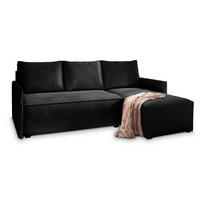 ECKSOFA PERUSI Schwarz Kordstoff mit Schlaffunktion - Schwarz, Holz (206/143cm) - MASSENO
