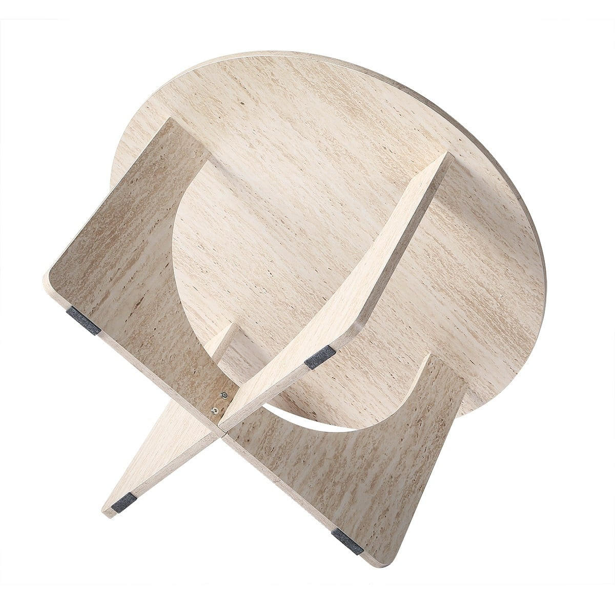 COUCHTISCH mit runder Tischplatte im Travertin-Optik 70/70/42 cm - Beige, Holzwerkstoff (9.5/70/42cm) - Calicosy