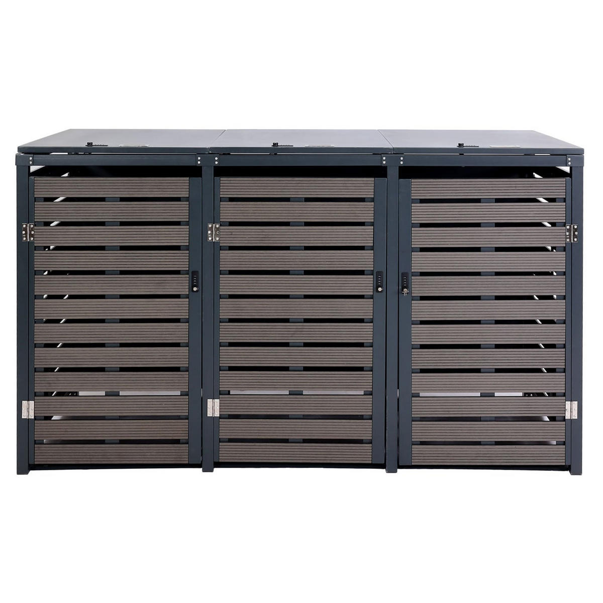 MÜLLTONNENBOX 3er HxBxT 119x205x84cm Anthrazit WPC Metall 109kg - Anthrazit, Metall (205/119/84cm) - PROREGAL