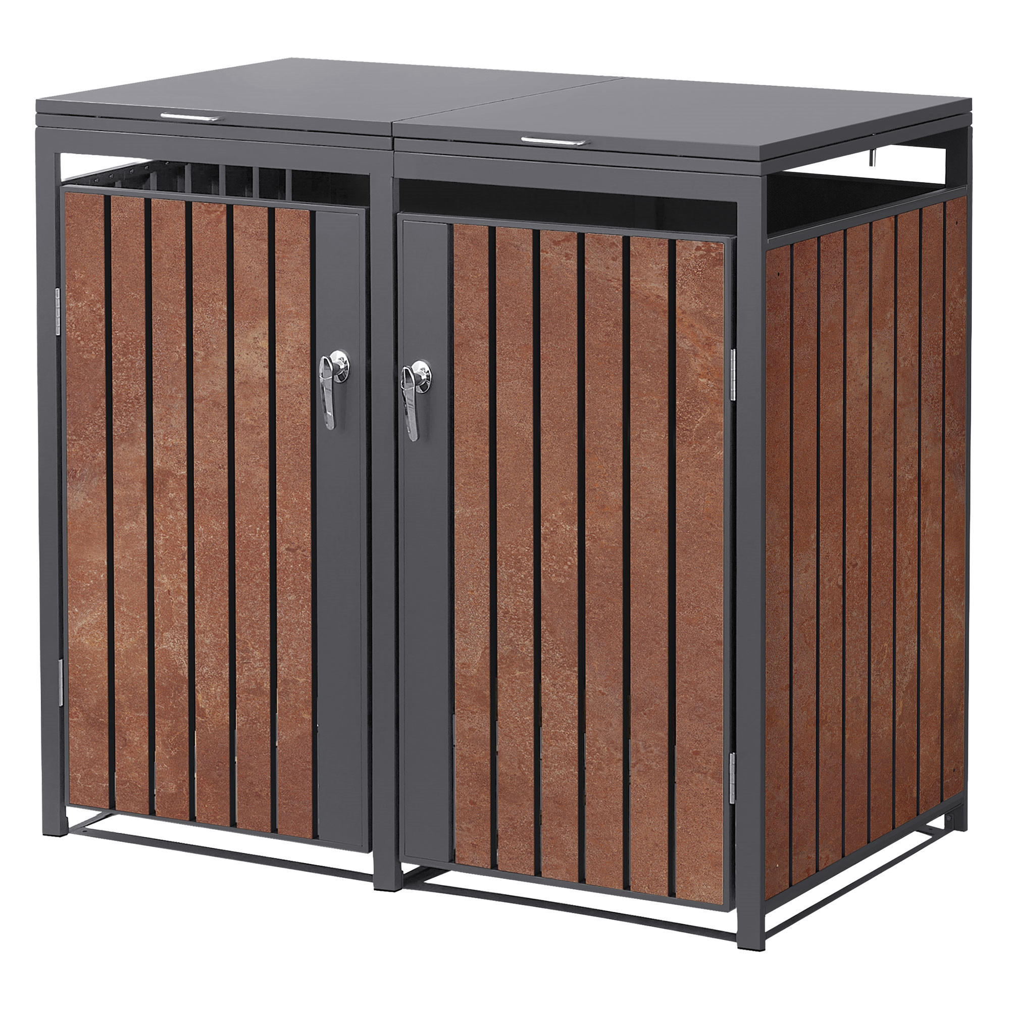MÜLLTONNENBOX 2er Anthrazit-Rostoptik - Rotbraun, Metall (132/120/80cm) - ML-DESIGN