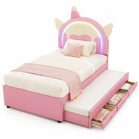 KINDERBETT Einhorn mit Ausziehbett 90x200 cm PU Pink - Pink, Holzwerkstoff (90/200cm) - Meubliv