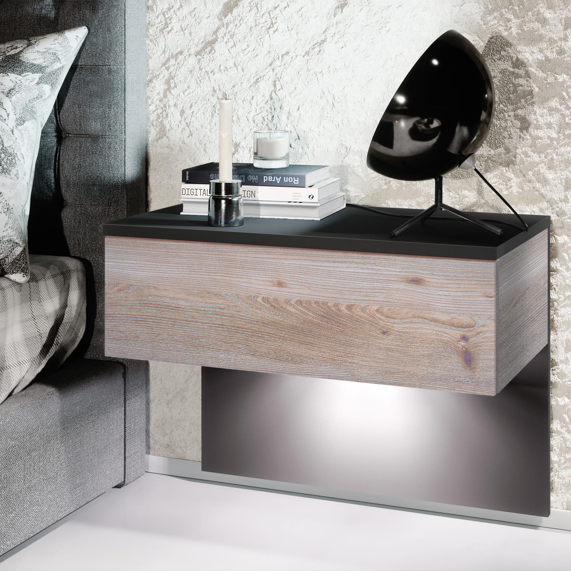 NACHTTISCH Sleep Fronten in Eiche Nordic - Silbereichenfarben, Holzwerkstoff (60/46/35cm) - Vladon