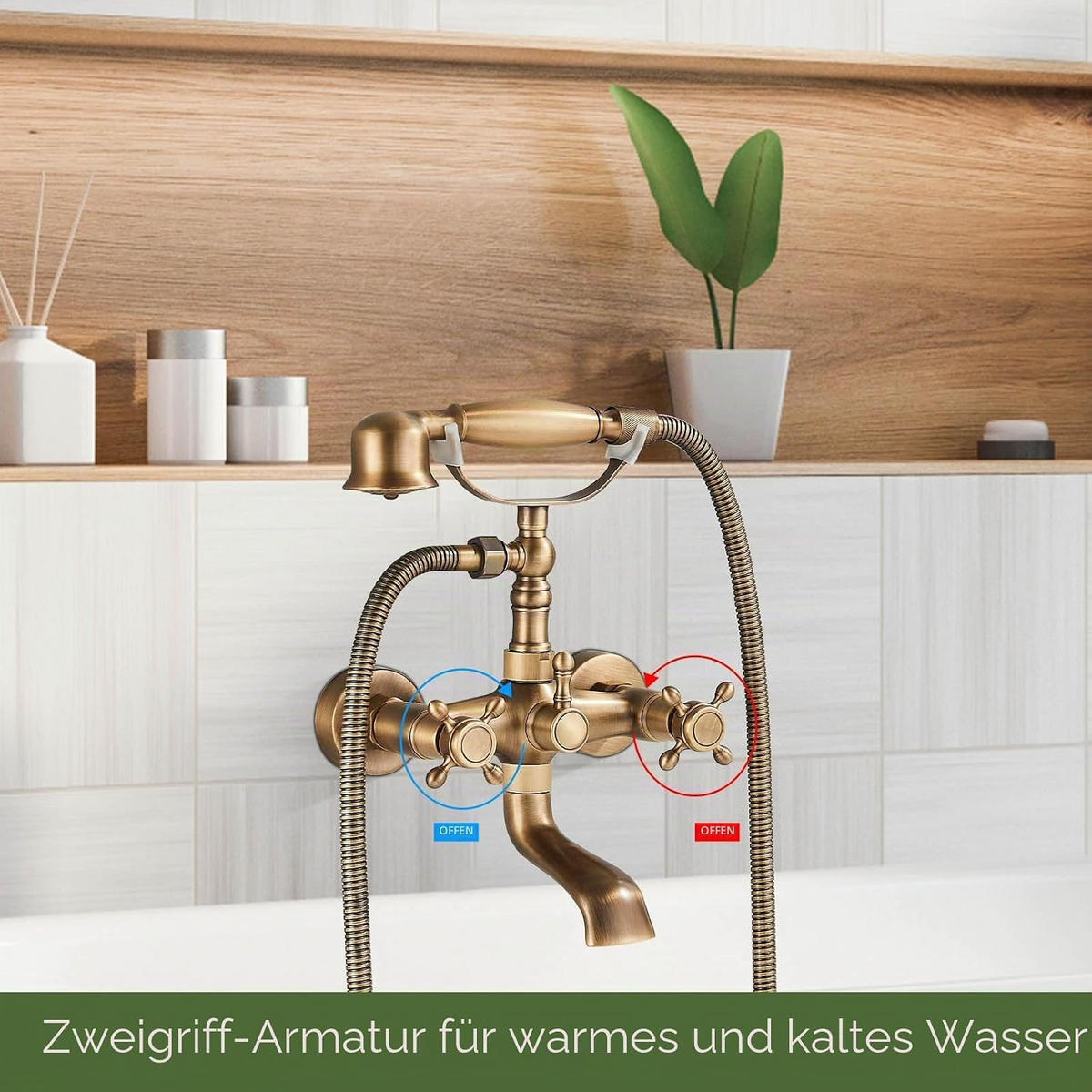 BADEWANNENARMATUR Antik Bronze 1,5 m Messing - Goldfarben, Metall (15/31/21cm) - TVTIUO