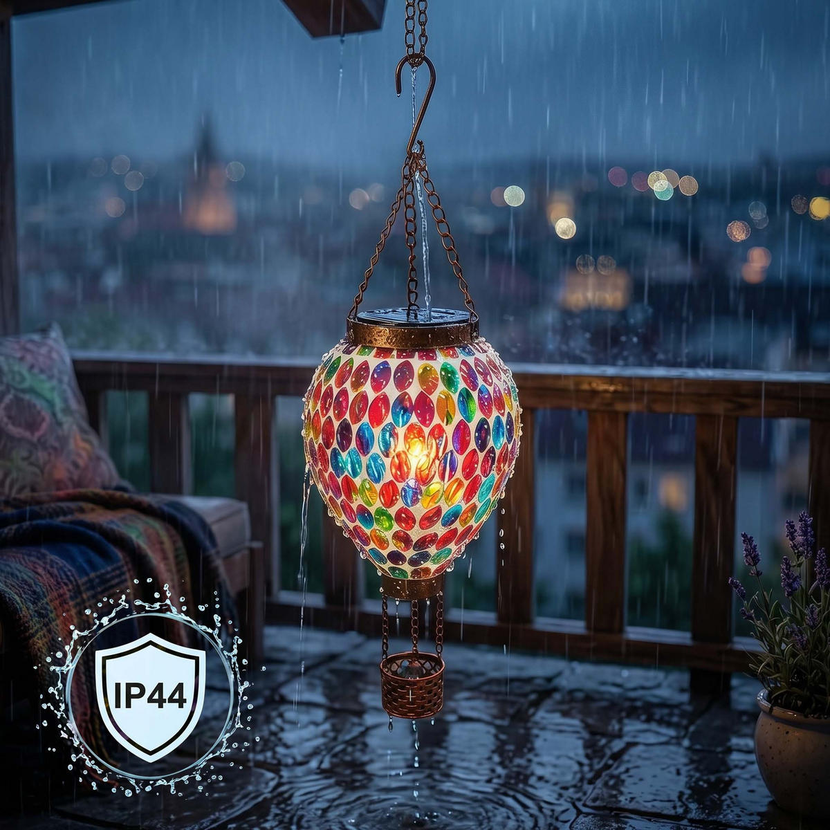 LED-SOLAR Mosaik Hängeleuchte mit Dämmerungssensor Glas Ø14x43cm - Bronzefarben, Glas (14/14/43cm) - Northpoint