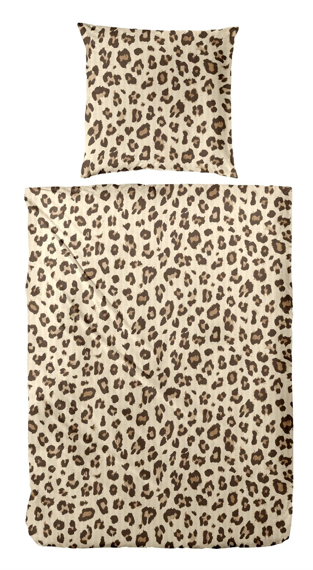 SEERSUCKER-BETTWÄSCHE 155x220 aus 100% Baumwolle, Sommer Bettbezug Bügelfrei 155 x 220 Leopard Muster Beige - Beige, Textil (155/220cm) - Carpe Sonno