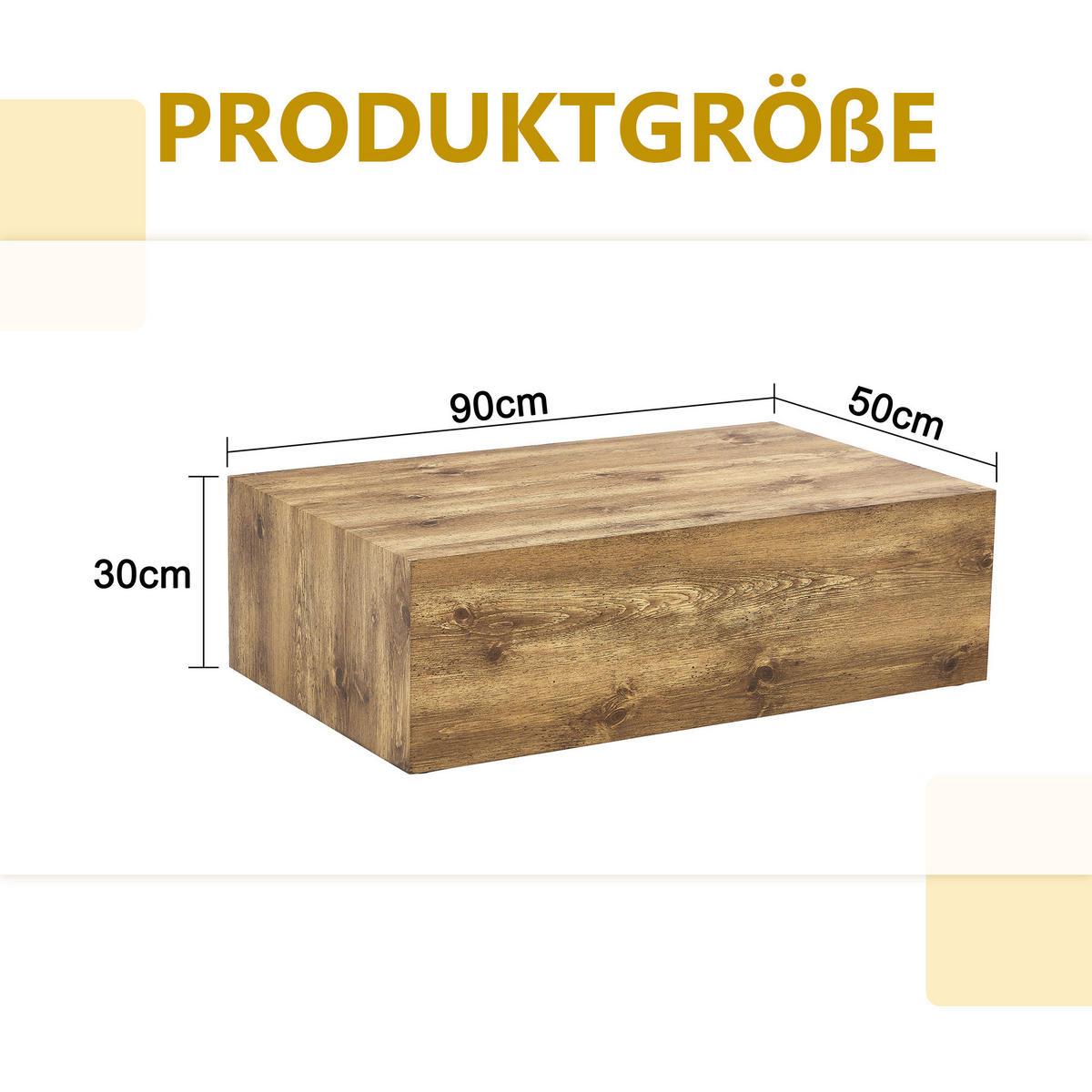 COUCHTISCH aus MDF 90x50x30 cm in Naturfarben mit rutschfesten Füßen - Naturfarben, Holzwerkstoff (90/50/30cm) - Modfu