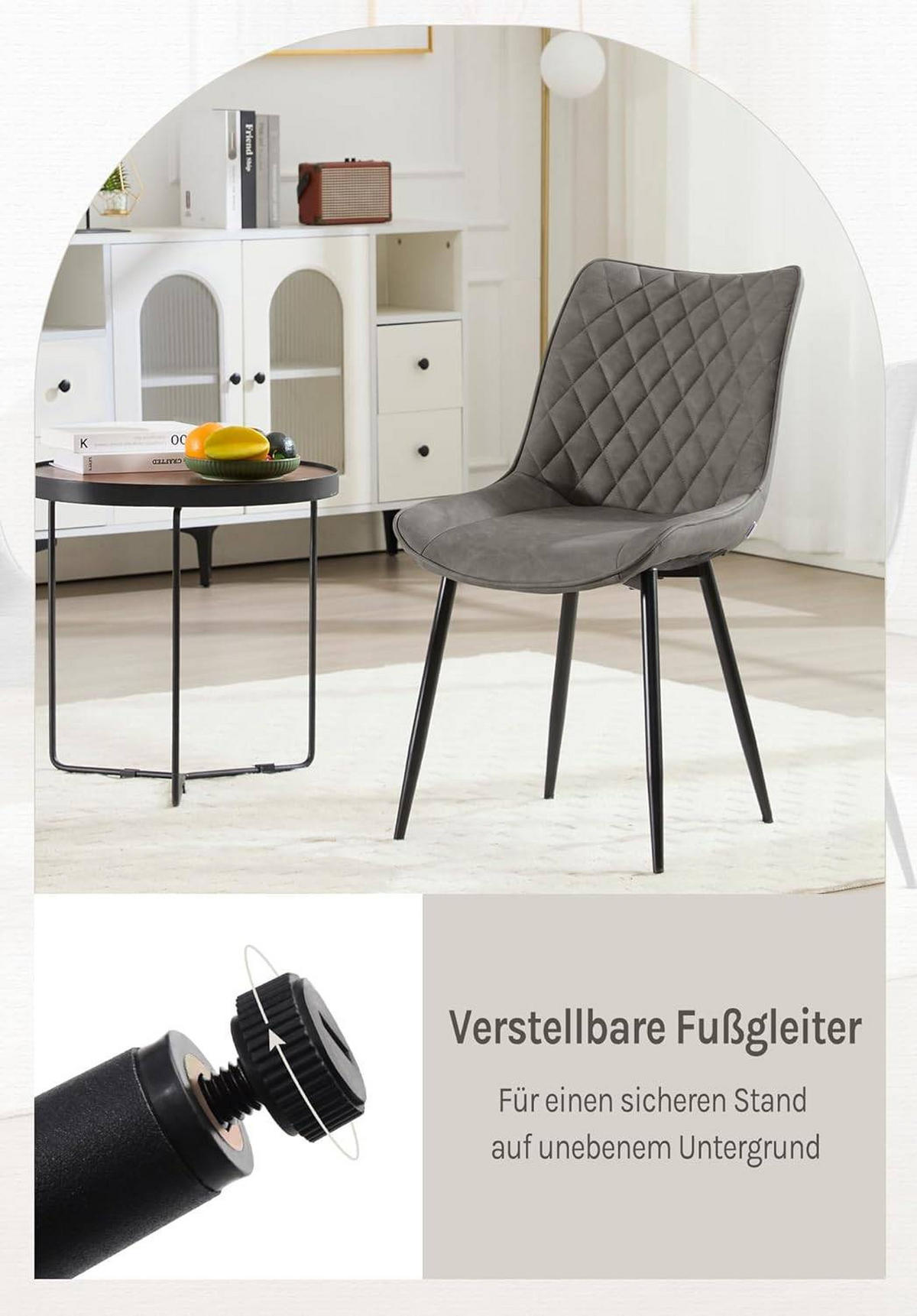 ESSZIMMERSTUHL 2er Set, Polsterstühle mit Rückenlehne - Dunkelgrau/Schwarz, Metall (46.5/84/42.5cm) - Woltu