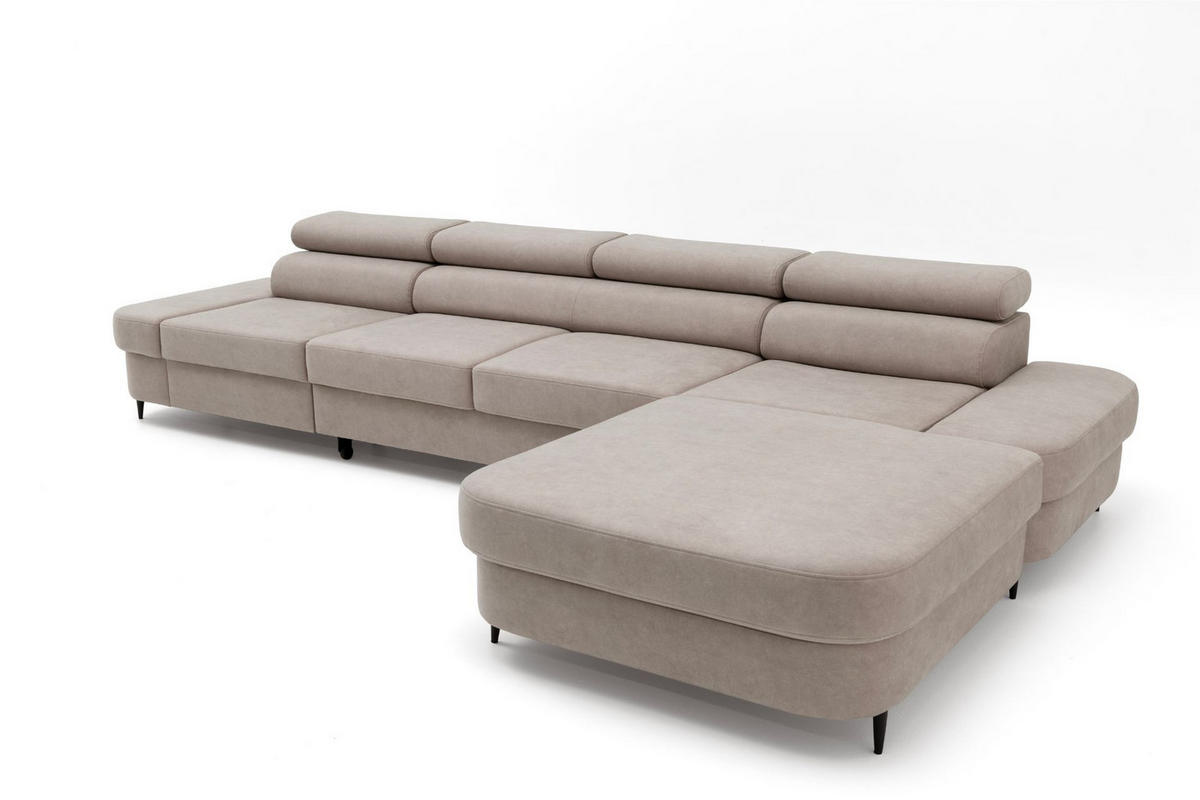 ECKSOFA JAZZ MAXI Rechts mit Schlaffunktion 125x195 Velours Beige - Beige/Schwarz, Holz/Textil (203/350cm) - Muffo