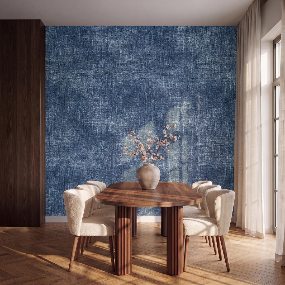 TAPETE - Leinen - Textur - Muster - Denim - Rustikal - 300x280 cm - Blau, Papier (300/280cm) - OnlyWow