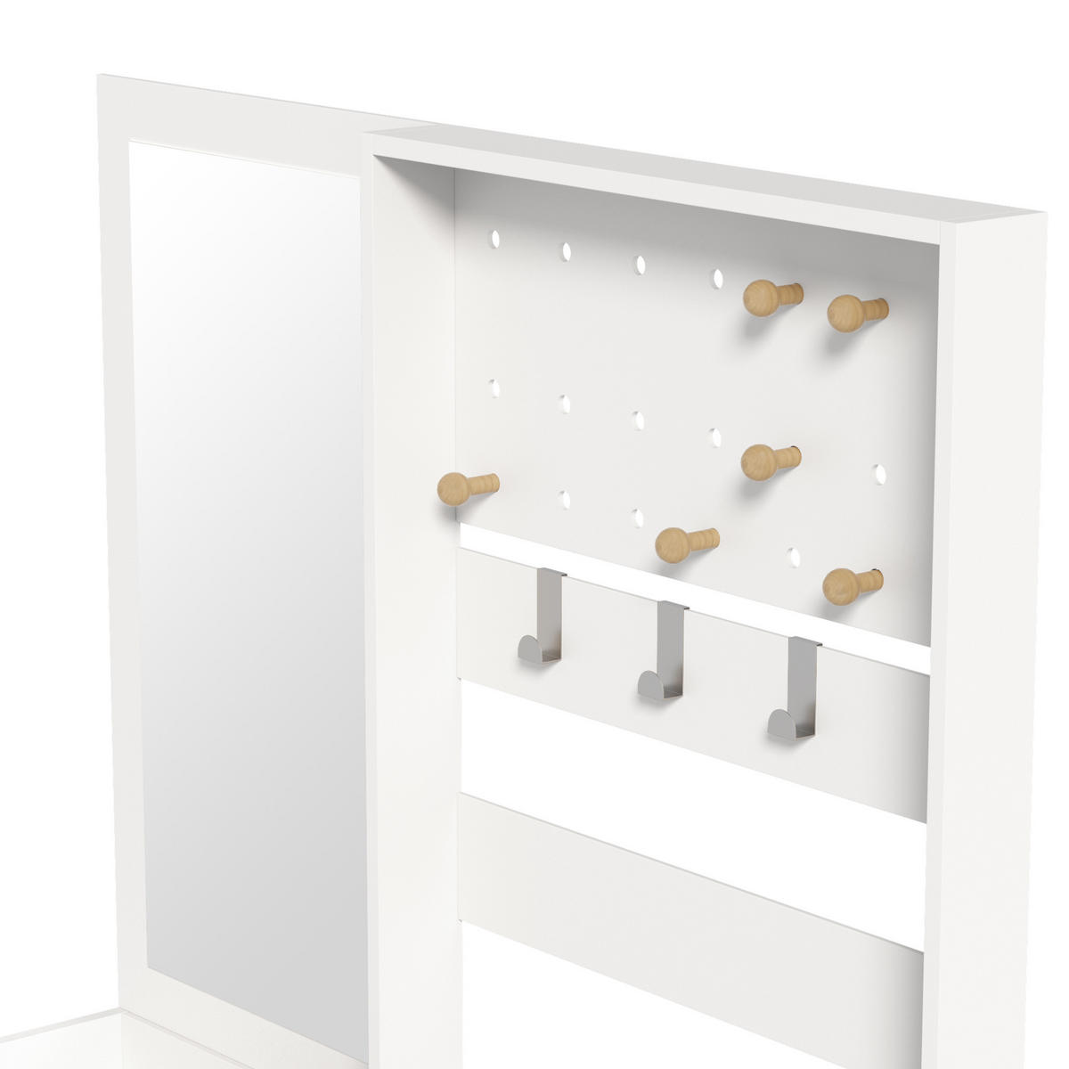 GARDEROBE 105 cm Spiegel Haken Stauraum - Weiß, Holzwerkstoff (105/180/38cm) - LEBENLANG