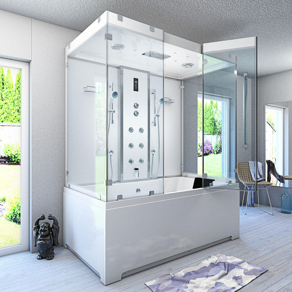 DAMPFDUSCHE Whirlpool K80-WS-EH-B-SC - Weiß, Glas/Kunststoff (180/100/228cm) - AcquaVapore by Sandra Jentho