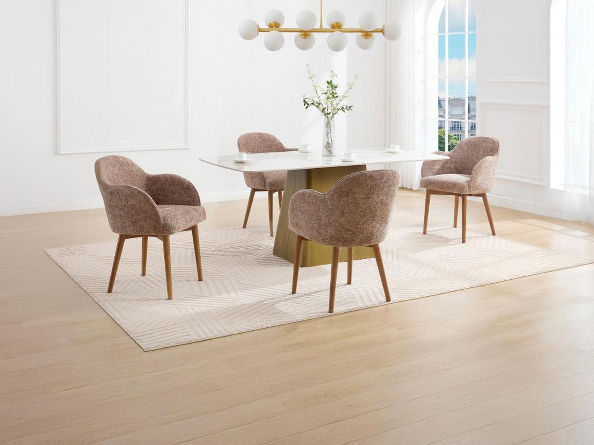 STUHL mit Armlehnen 6er-Set - Strukturstoff & Kautschukholz - Taupe - MODINIA - Braun, Textil (60/84/58cm) - Vente-Unique