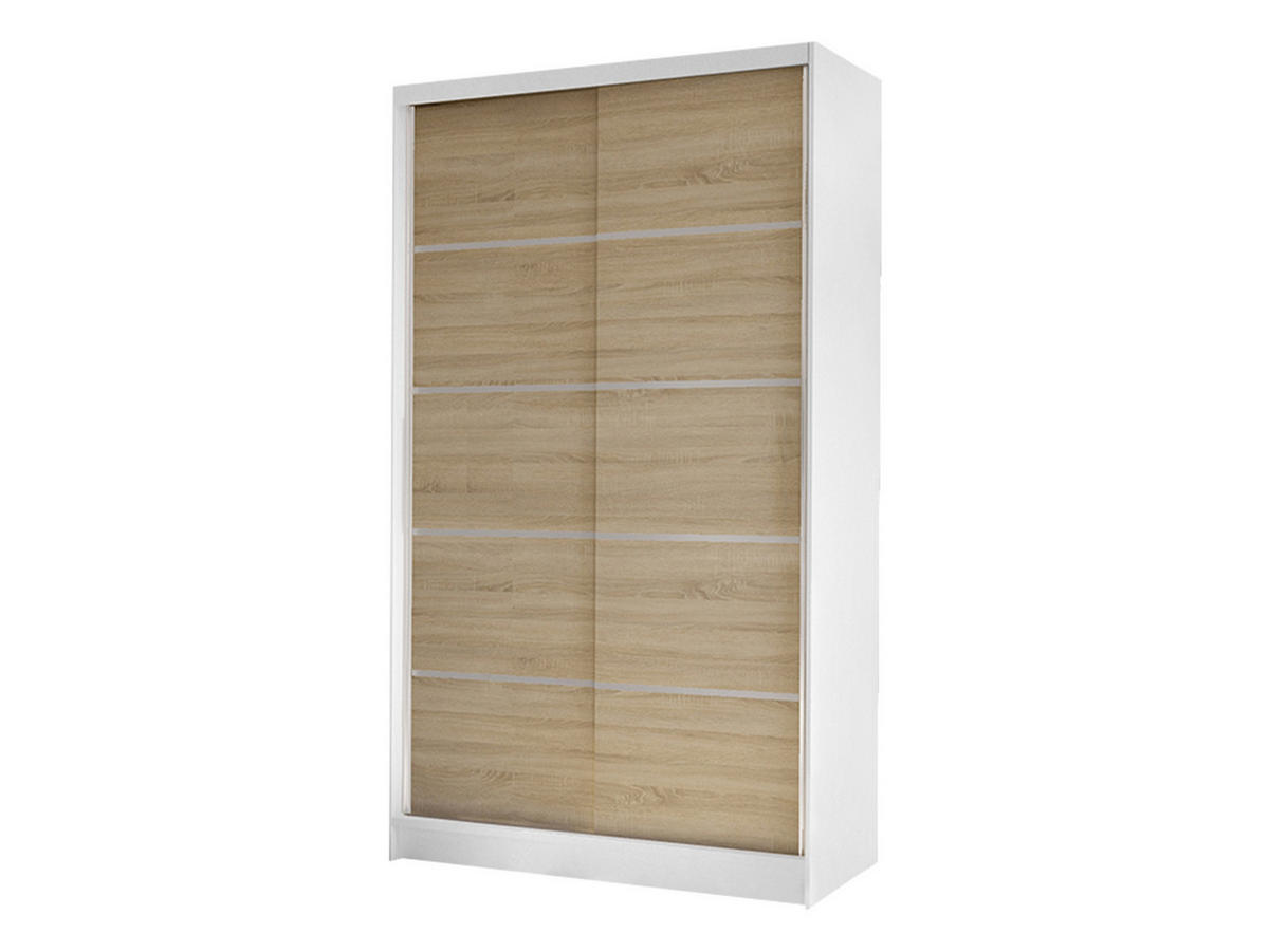 SCHWEBETÜRENSCHRANK Diego IV - Weiß/Sonoma Eiche, Holzwerkstoff/Metall (100/200/58cm) - MIRJAN24