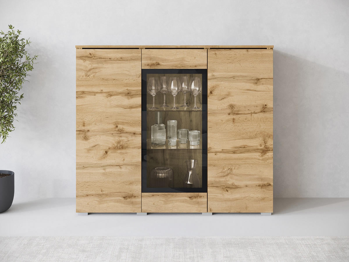 KOMMODE Vera 120 - Silberfarben/Eiche Wotan, Holzwerkstoff/Kunststoff (120/104/40cm) - MIRJAN24