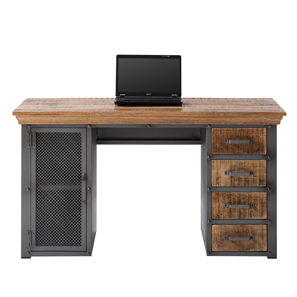 SCHREIBTISCH - Mango massiv / Metall - Mango / Silber - Braun, Holz/Metall (60/140/76cm) - home24