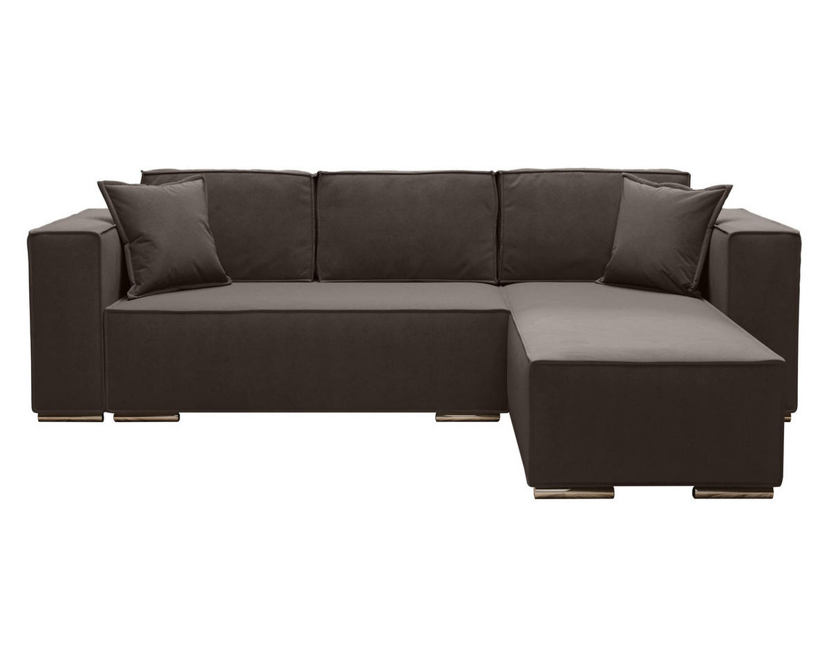 ECKSOFA L Form Vinoria Braun 255/180/82 cm Rechts mit Schlaffunktion - Chromfarben/Braun, Textil/Metall (255/180cm) - AX Living