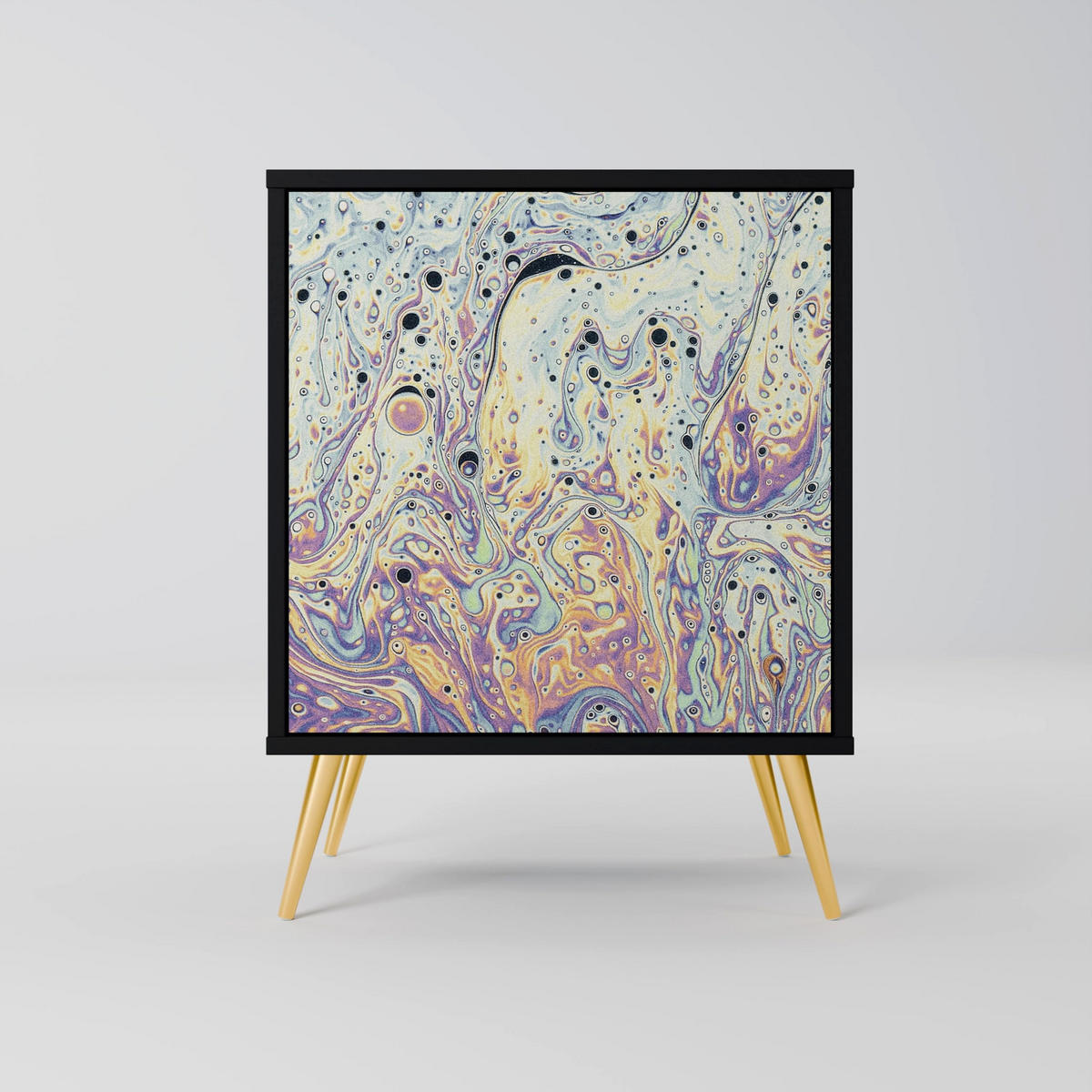 SIDEBOARD MOSAIC OF COLORS, Schwarz, 57,5x42x72,5 cm, Schwarze Metallfüße - Multicolor/Schwarz, Holzwerkstoff/Metall (57.5/72.5/42cm) - SpaceRebels