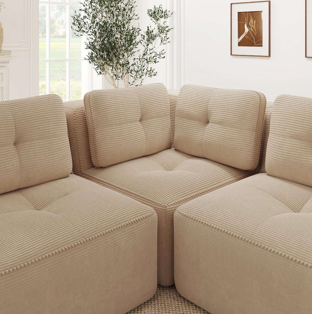 SOFA in Beige aus Cord mit modularem Design und rutschfestem Stand - Beige, Textil (104/69/386cm) - Flora Grace