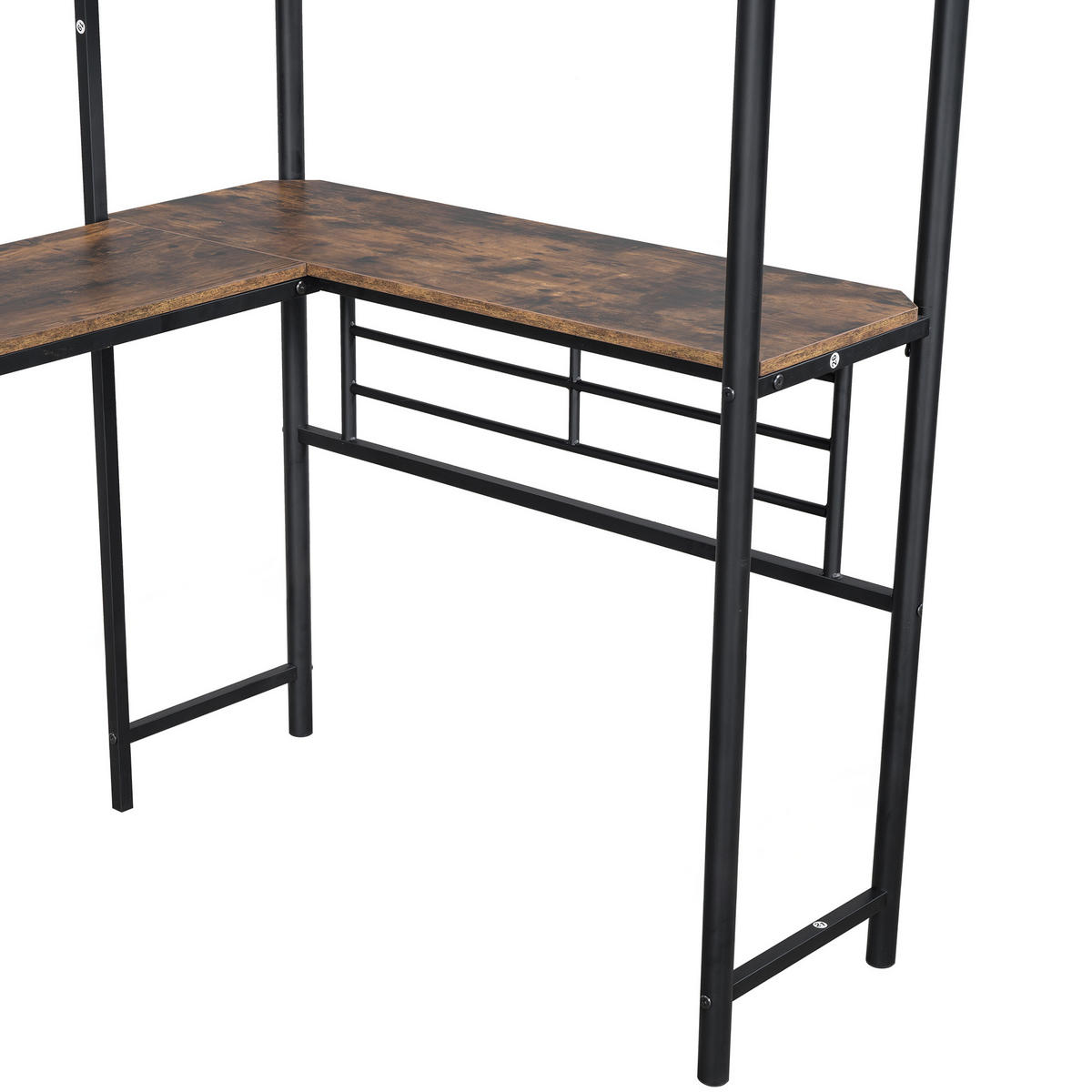 HOCHBETT 90/200 cm mit Schreibtisch und Doppeltreppe in Schwarz - Schwarz, Metall (90/200cm) - Flora Grace