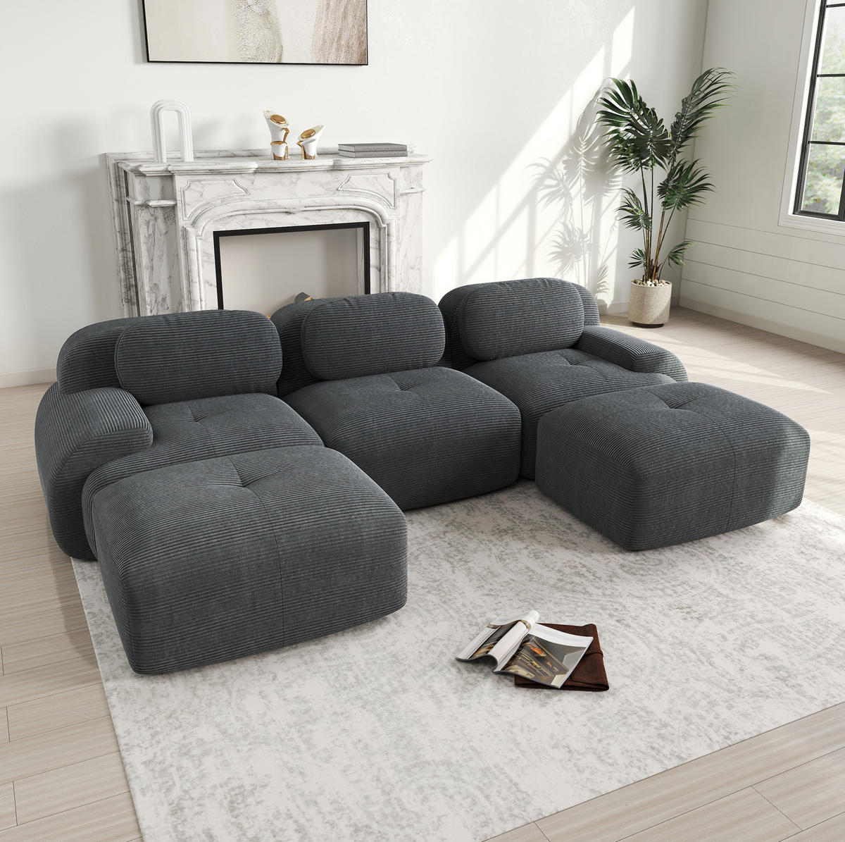 ECKSOFA 298/178/75 cm grau aus Cordstoff modular, rahmenlos und montagefrei - Grau, Textil (178/298cm) - OKWISH