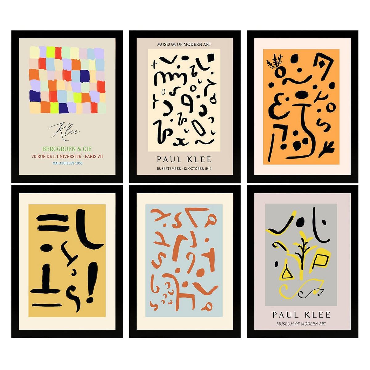 POSTER Set Mit 6 Illustrationen Von Paul Klee A3 Schwarzer Rahmen - Schwarz, Papier (29/3cm) - Nacnic