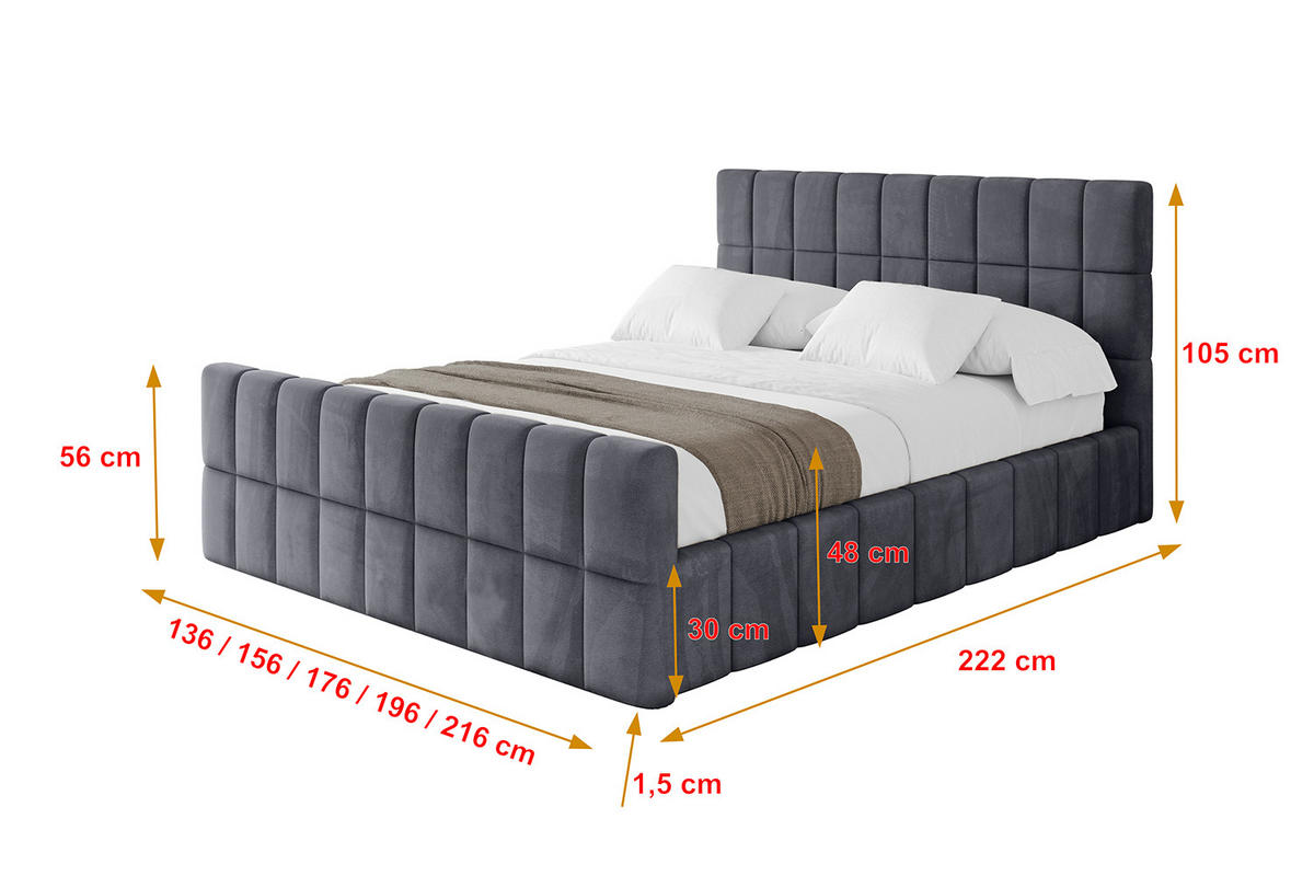 POLSTERBETT mit Bettkasten, Fußteil und Lattenrost, Boxbett ohne Matratze - AMEA-Z 120x200 Dunkelgrau - Dunkelgrau, Holzwerkstoff/Textil (120/200cm) - ALTDECOR