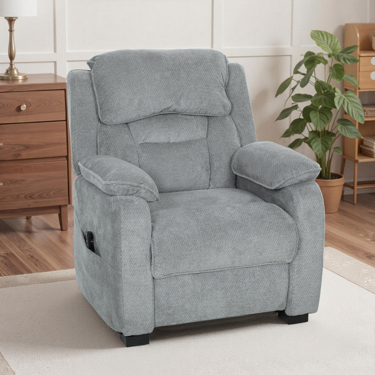 RELAXSESSEL,150° Samtoptik Fußstütze Fernbedienung Seitentasche,grau - Grau, Textil (90/103/96cm) - Vallsero