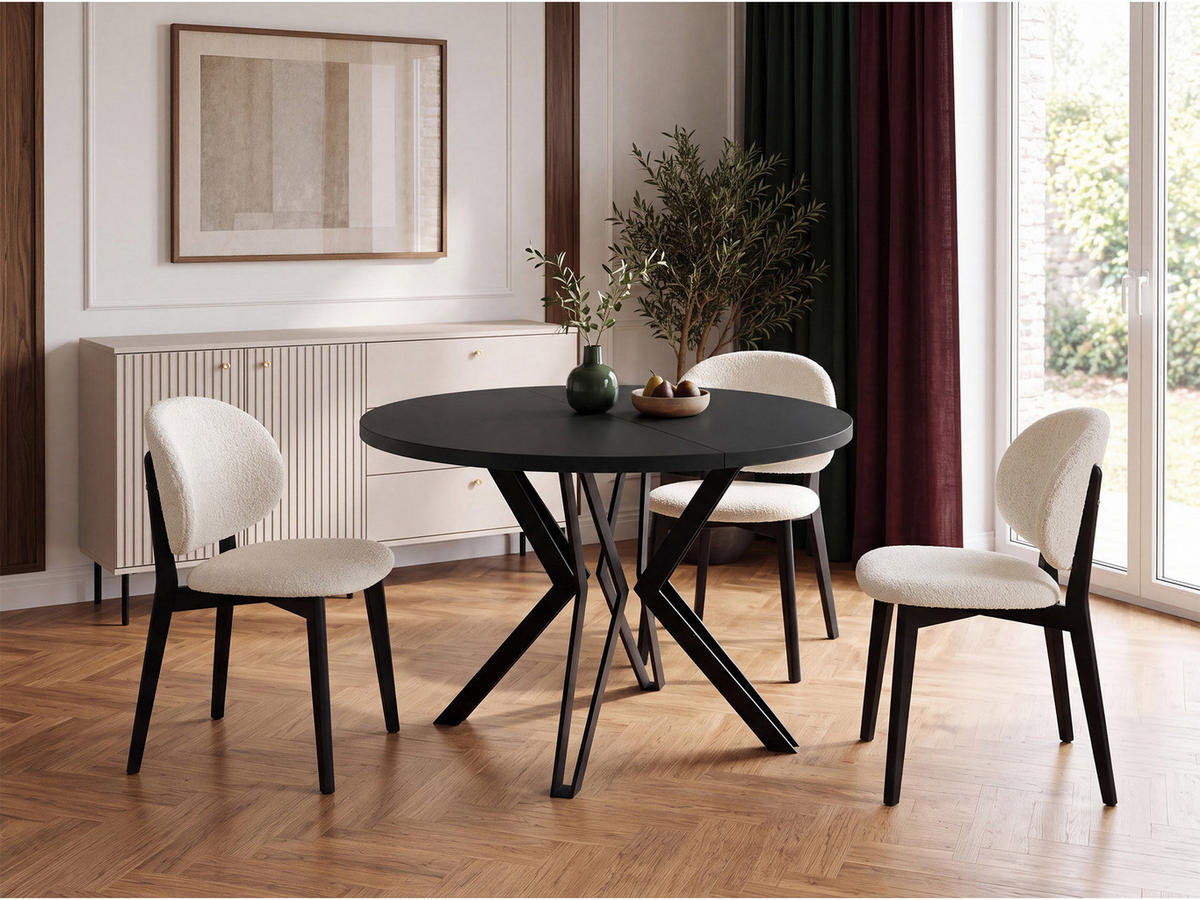 ESSTISCH Revena runder ausziehbarer, Schwarz 120-200/120/76 cm - Schwarz, Holzwerkstoff/Metall (120/200/76cm) - WFL GROUP