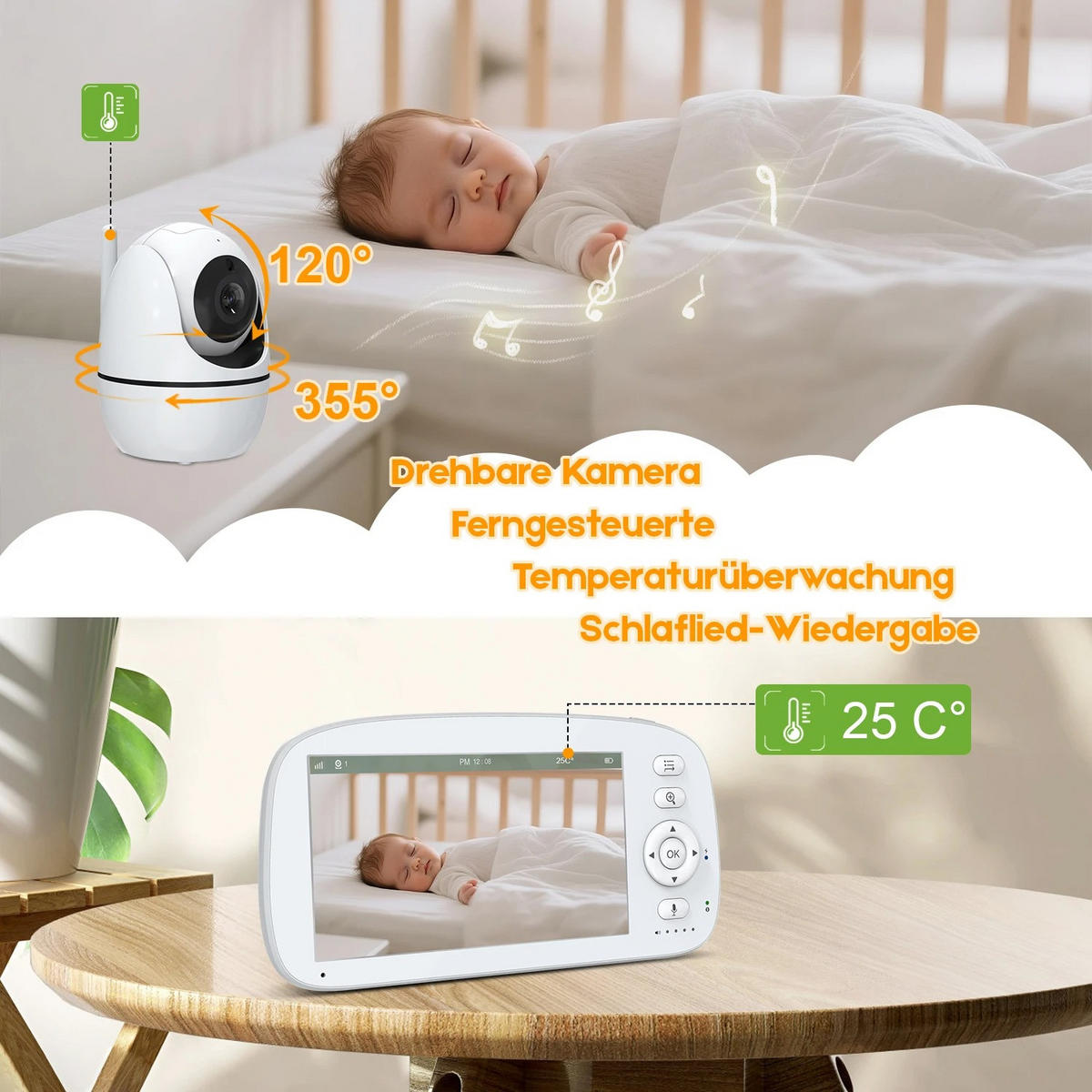 BABYPHONE 5-Zoll Videoüberwachung, Weiß - Weiß, Kunststoff - Kaket