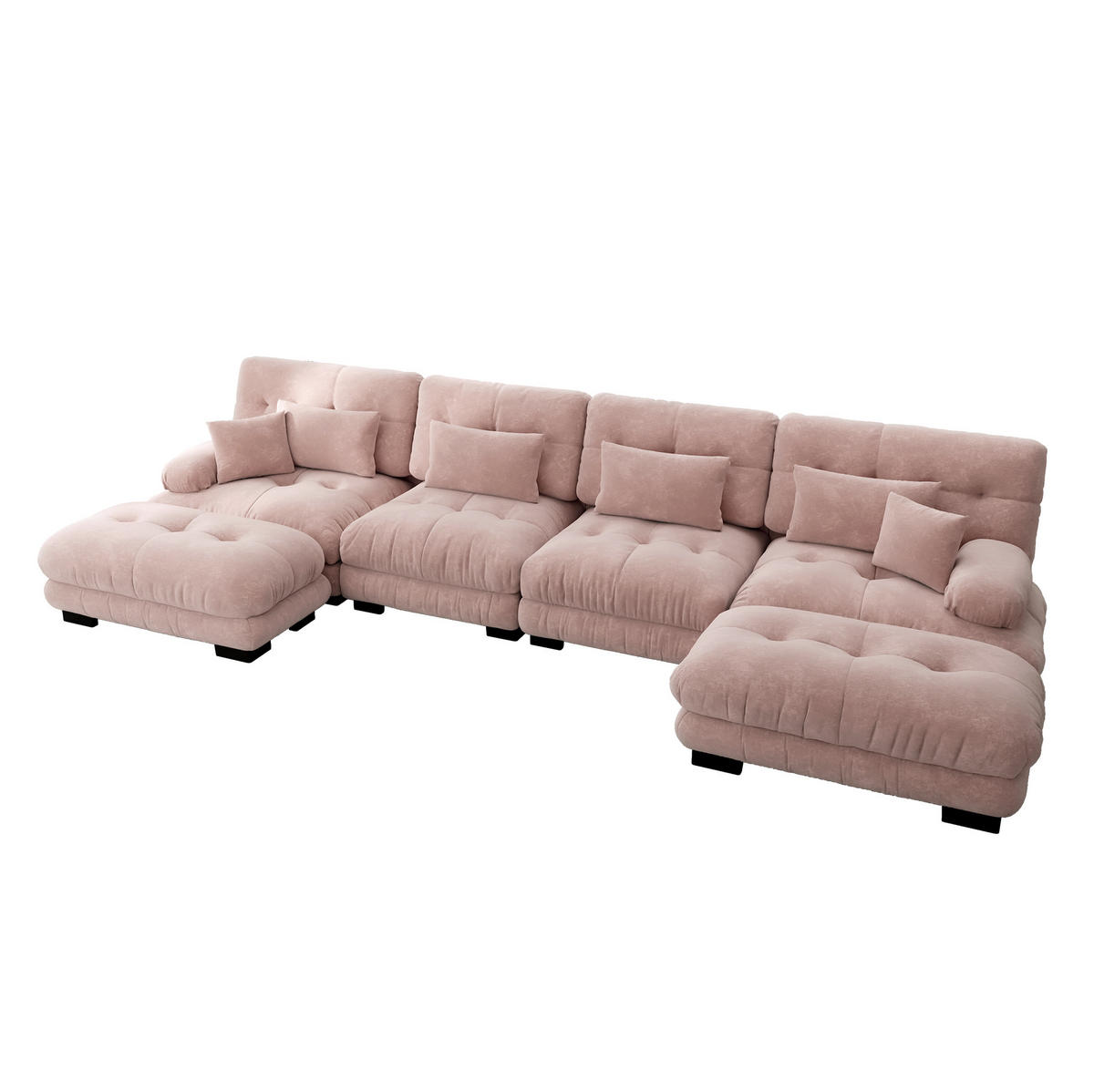 MODULARES Ecksofa mit beweglichen Ottomane, Chenille und flexiblem Aufbau, Rosa - Pink, Textil (406/145cm) - Redom