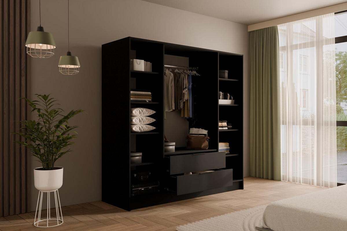 KLEIDERSCHRANK NELIA - 200 cm - Schwarz/Eiche Artisan, Holzwerkstoff (200/200/51cm) - ALTDECOR