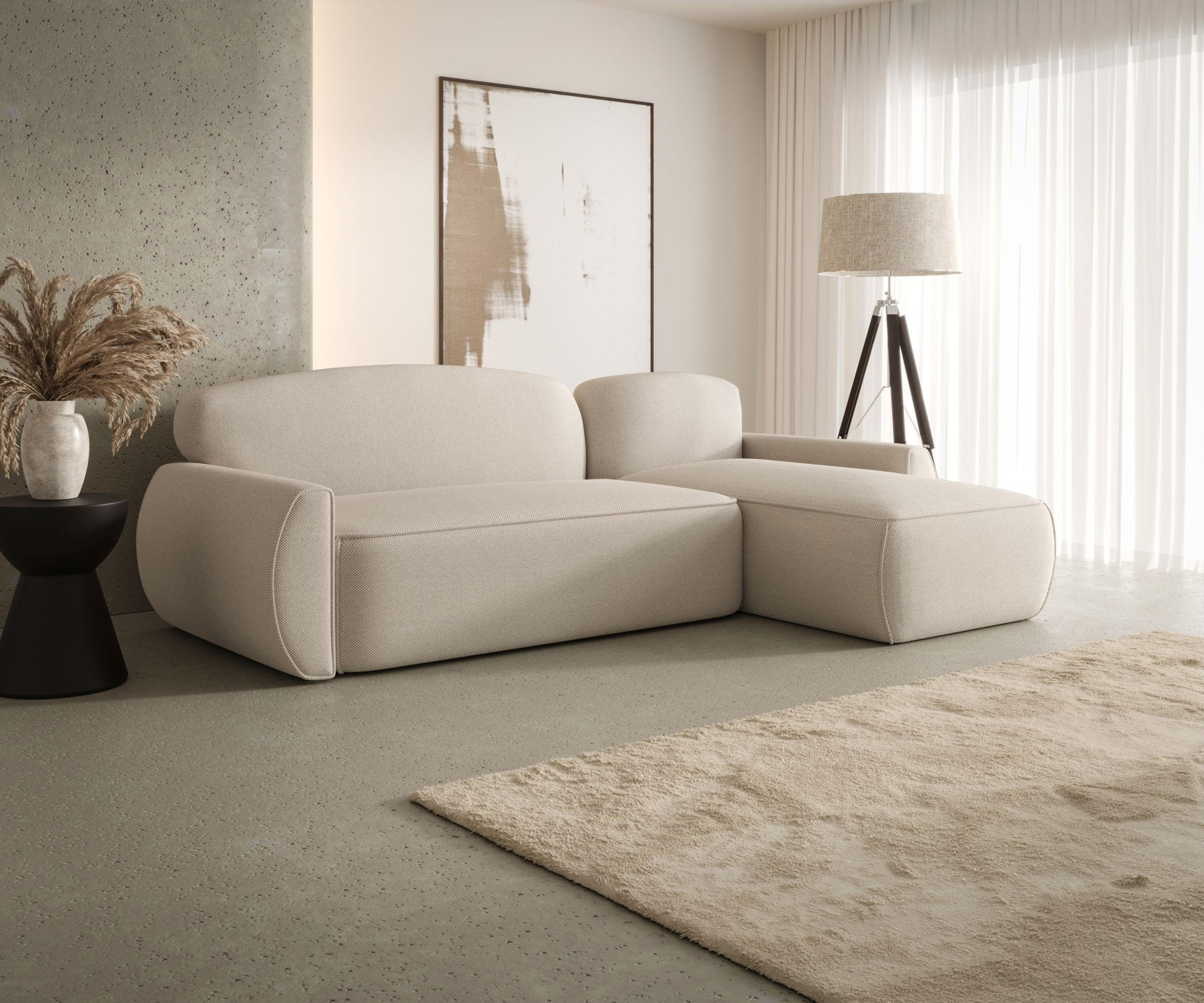 ECKSOFA mit Schlaffunktion LUCAS Curio 09 Rechts - Ecru, Textil (240/145cm) - Bedante