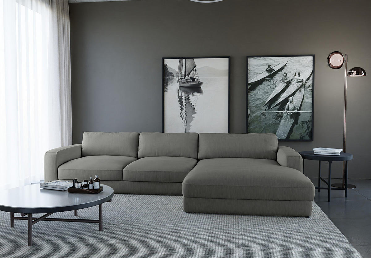 ECKSOFA mit Schlaffunktion - Dunkelgrau, Kunststoff/Textil (303/176cm) - home24