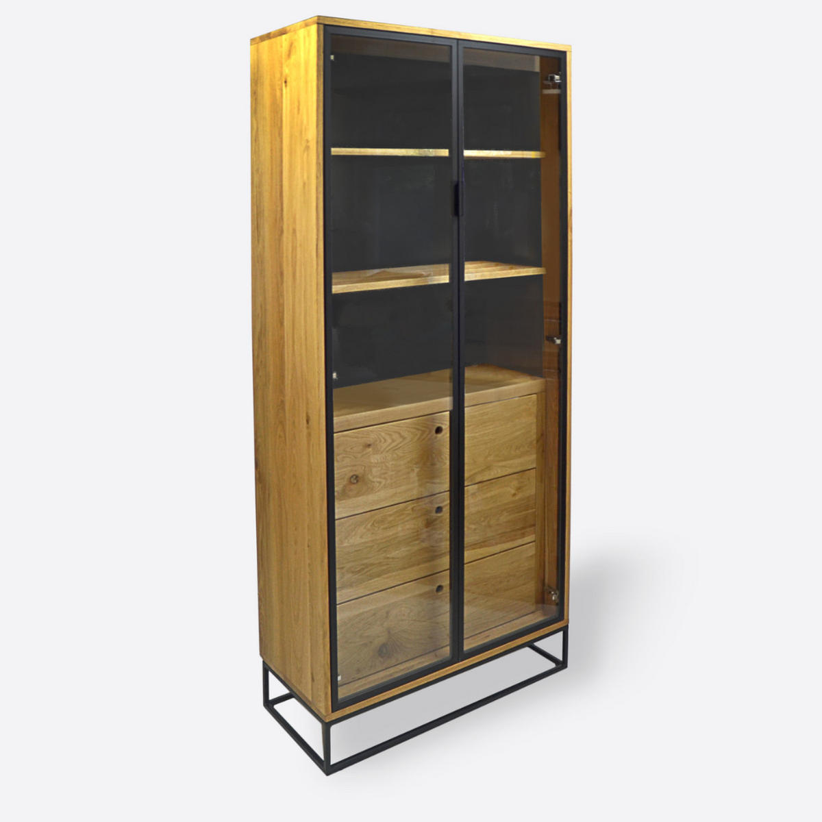 EICHENVITRINE mit Schubladen auf Metallbeinen Loft MERIS III - Eichefarben, Holz (90/200/45cm) - Rawood Furniture