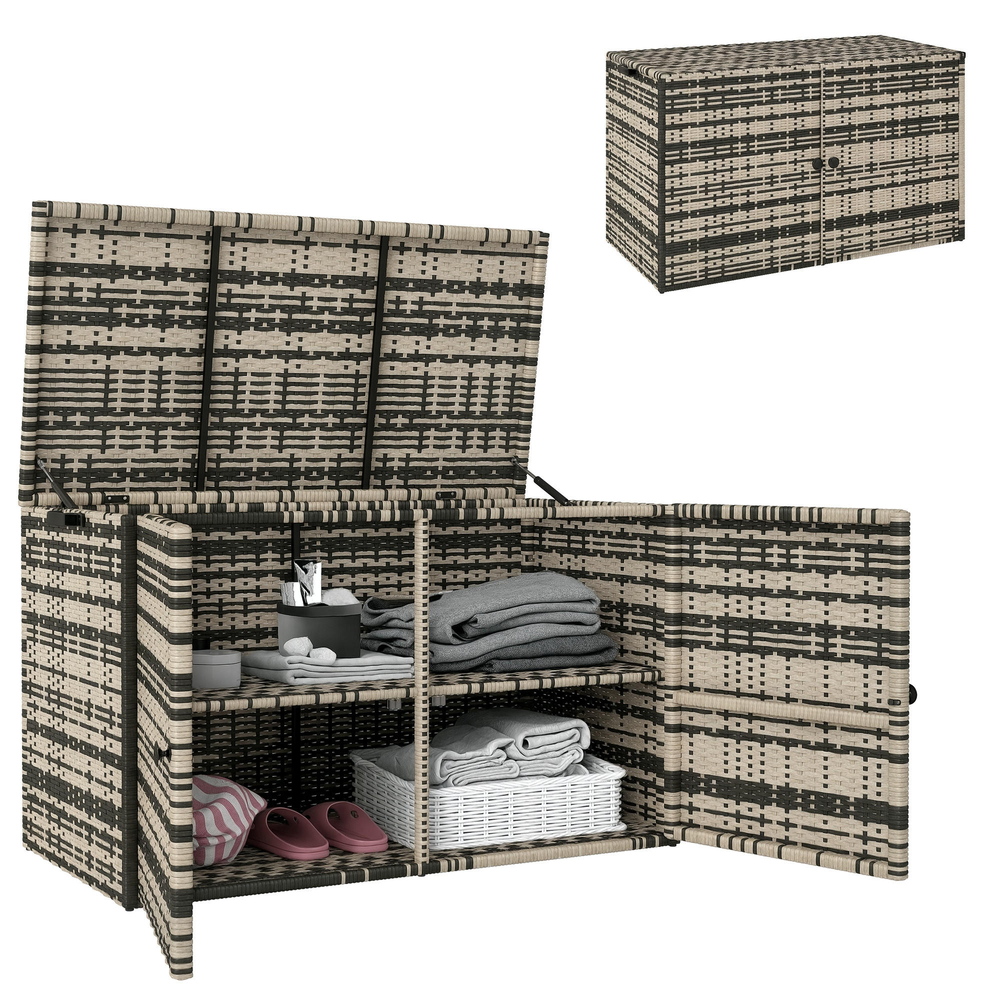 AUFLAGENBOX DE-06647 350L, 2 Ebenen, mit Deckel Mischgrau - Multicolor, Kunststoff/Metall (57/69/118cm) - ComfortXL