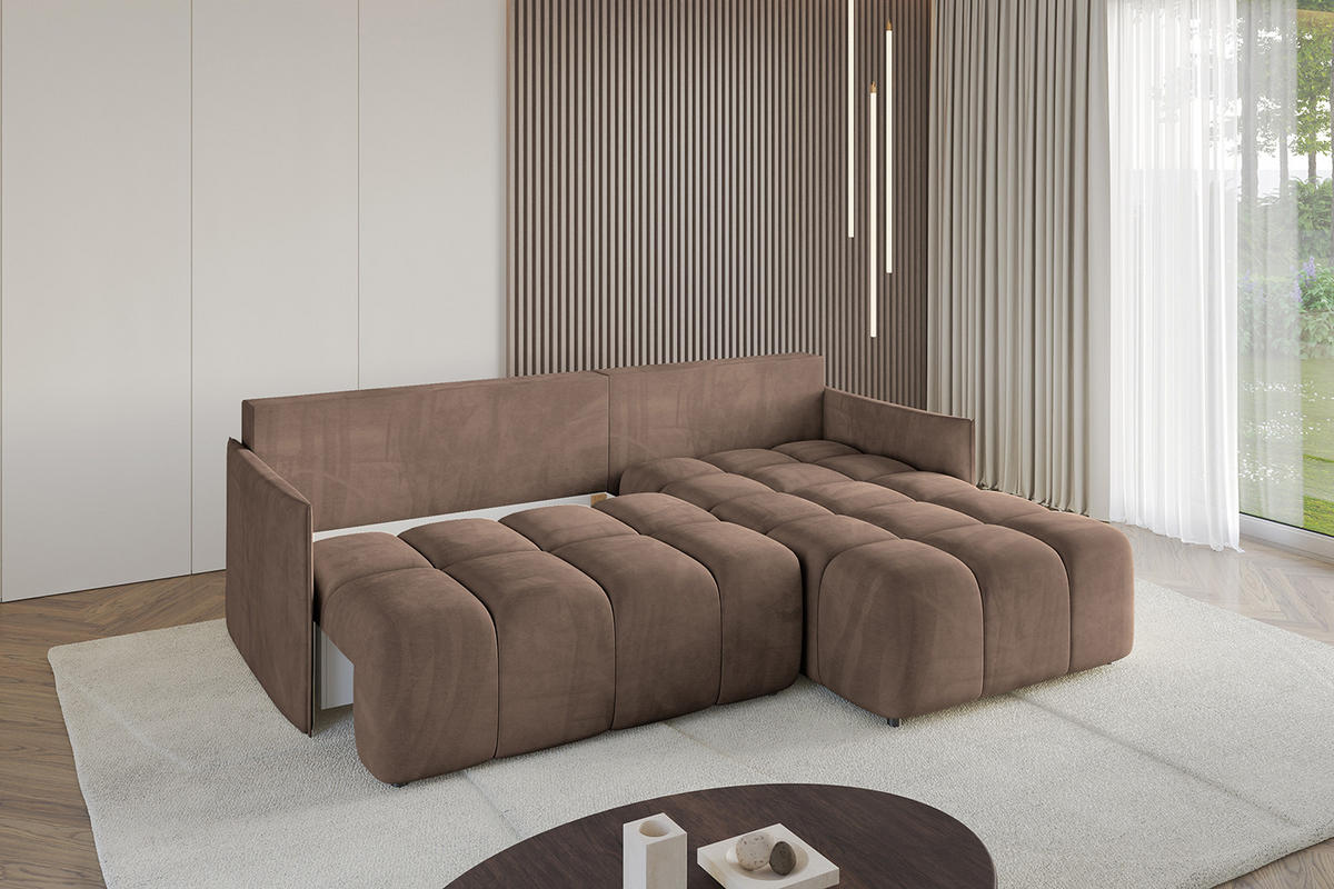 ECKSOFA mit Schlaffunktion und Bettkasten LONLI-L 242x175x88 Braun Velours - Braun, Holzwerkstoff/Kunststoff (242/175cm) - ALTDECOR